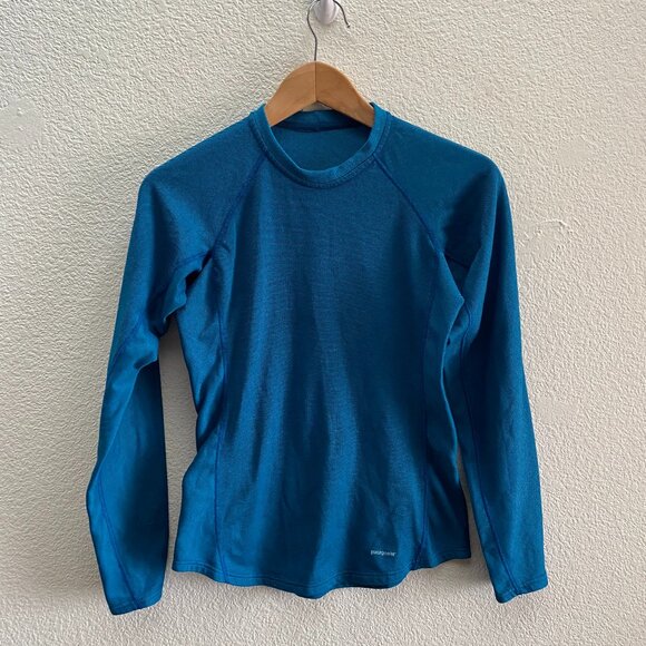 Patagonia Capilene Blue Base Layer Tee Shirt Top Crew Hike Camp 44430 Small - Picture 1 of 3